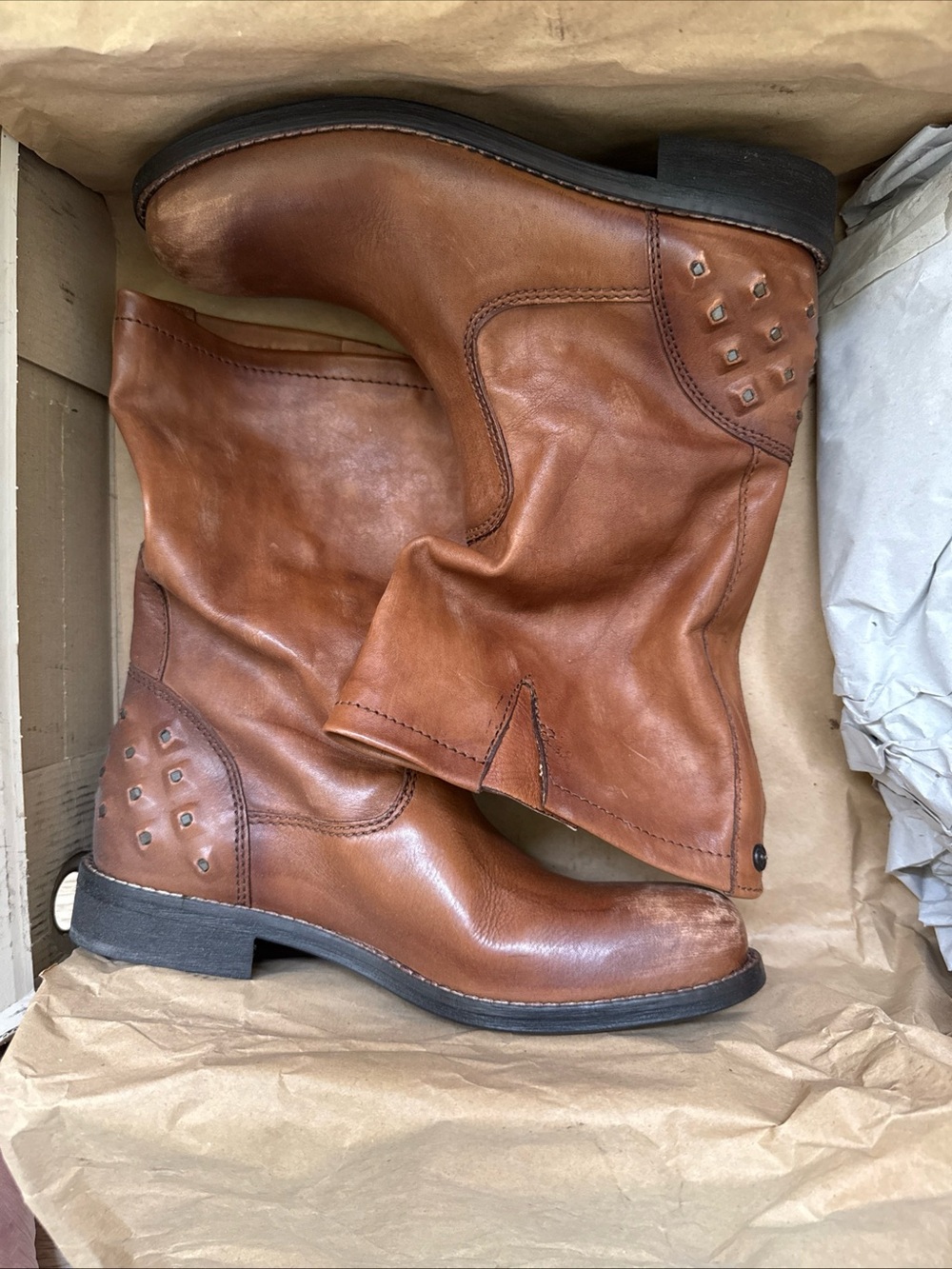 Diesel Desert Women Tan Brown Leather Pull-On Boots Sz 7 new